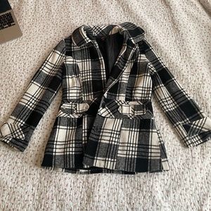 Girls' 16 Plaid Thick Winter Coat With Button Long Sleeve Jacket Pea Coat Preppy